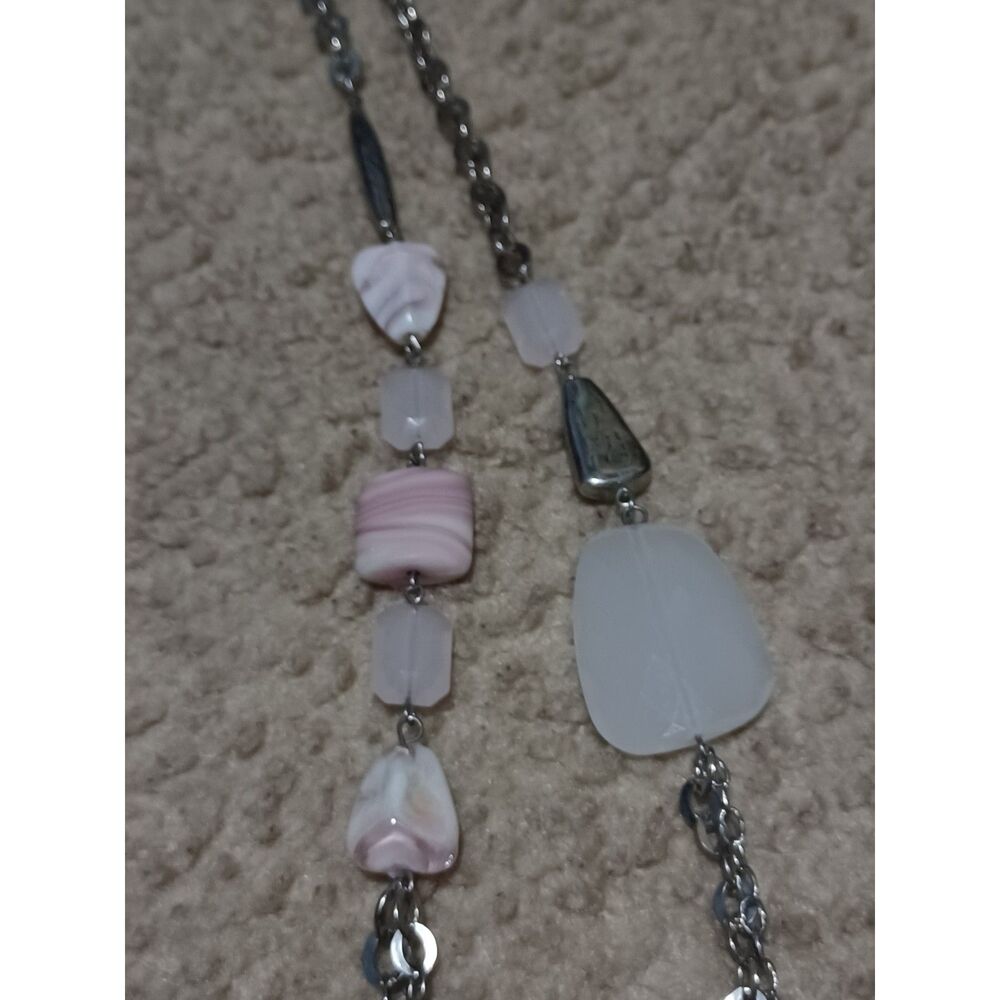 CHICO'S Rose Quartz & Silver Beaded Silver-Toned Chain Jewelry Set, 44" - Picture 5 of 6